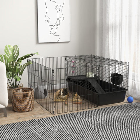 Rootz Small Animal Cage - Guinea Pig Habitat - Pet Enclosure - Adaptable Design - Complete Accessories - Easy Access - 112.5cm x 99cm x 54cm - Sturdy Steel Construction