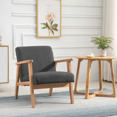 Rootz Lounge Chair - Relaxation Chair - Single Chair - High Comfort - Hevea Wood Frame - Dark Linen Fabric - 68.5cm x 78.5cm x 75cm