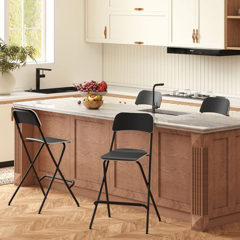 Rootz 2 Set Bar Stools - Foldable Bar Chairs - Black Kitchen Seating - Space-Saving Design - 52cm x 48cm x 96cm