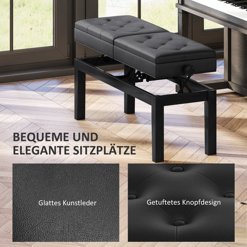 Rootz Piano Bench - Piano Stool - Music Seating - Adjustable Storage - Waterproof Synthetic Leather - 105cm x 37cm x 48-58cm