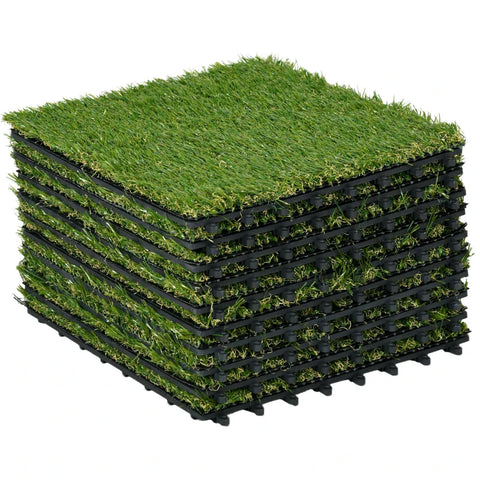 Rootz Kunstgras - Levensecht - Drainagefunctie - 25mm Hoogte - Set van 10 - UV-bestendig - Groen - 30x30cm