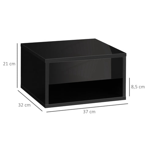 Rootz Set of 2 Wall Mounted Bedside Tables - Nightstand - Floating Shelf - Space-Saving Design - 37L x 32W x 21H cm Black