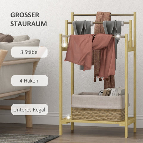 Rootz Bamboo Freestanding Towel Rail - Towel Stand - Bamboo Towel Holder - 3-Bar Design - Home Organizer - 50.5cm x 31cm x 90cm