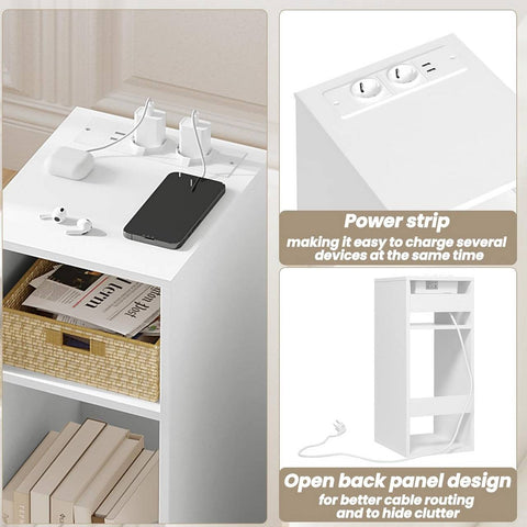 Rootz Bedside Table with power strip - Nightstand - Charging Station - Storage Space - 25cm x 60cm x 30cm