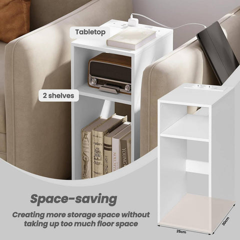 Rootz Bedside Table with power strip - Nightstand - Charging Station - Storage Space - 25cm x 60cm x 30cm