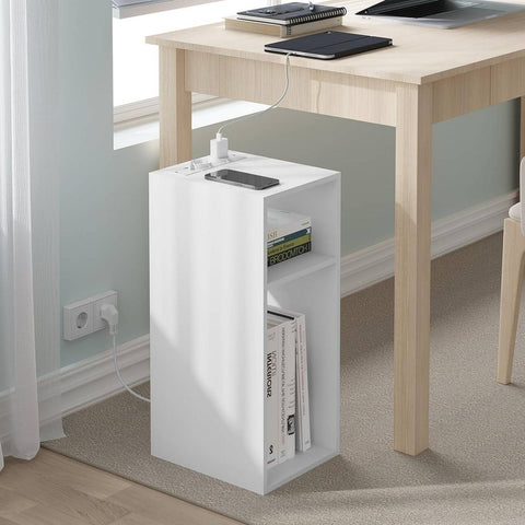 Rootz Bedside Table with power strip - Nightstand - Charging Station - Storage Space - 25cm x 60cm x 30cm