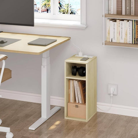 Rootz End Table with Charging Station - Bedside Table - 2 USB Ports - E1 Engineered Wood - 25 x 60 x 30 cm - Nightstand - White Cabinet
