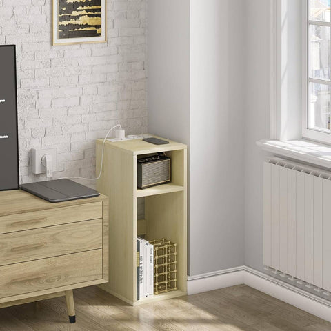 Rootz Bedside Table with Power Strip - Nightstand - Charging Station - Large Storage Space - E1 Engineered Wood - 25cm x 60cm x 30cm