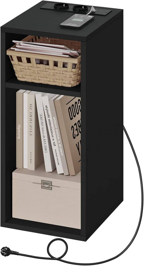 Rootz Bedside Table with Power Strip - Charging Station - Nightstand - Open Shelves - E1 Engineered Wood - 25cm x 60cm x 30cm