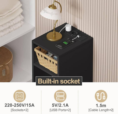 Rootz Bedside Table - Nightstand - Cell Phone Charging Station - Large Storage Space - 25cm x 60cm x 30cm - E1 Engineered Wood