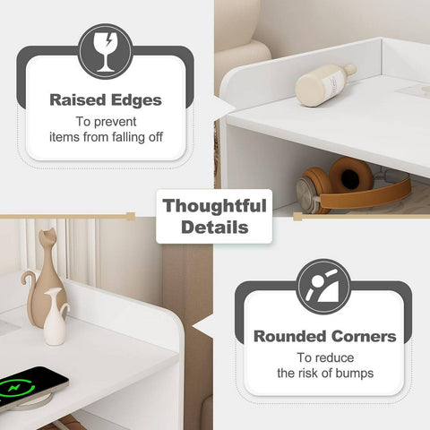 Rootz Bedside Table with Power Strip and LED Bar - Nightstand - Charging Table - E1 Wood Material - 40cm x 64cm x 35cm