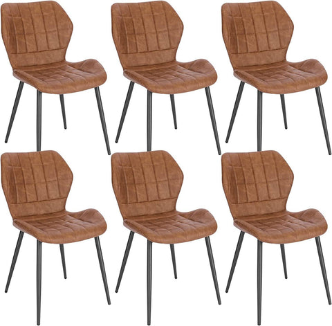 Rootz Dining Room Chairs Set of 6 - Upholstered Chairs - Faux Leather Seating - Comfortable, Durable, Ergonomic Design - 47cm x 79.5cm x 54cm - Brown/Dark Brown