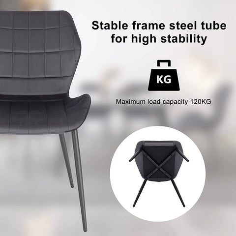 Rootz Velvet Dining Chair - Comfortable Chair - Stylish Seating - Plush Velvet - Sturdy Metal Frame - Easy Assembly - 47cm x 79.5cm x 54cm