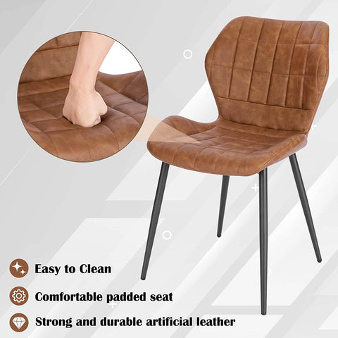 Rootz Dining Room Chairs Set of 6 - Upholstered Chairs - Faux Leather Seating - Comfortable, Durable, Ergonomic Design - 47cm x 79.5cm x 54cm - Brown/Dark Brown