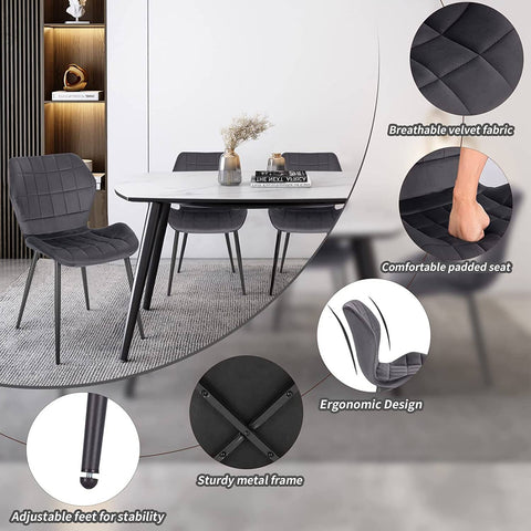 Rootz Velvet Dining Chair - Comfortable Chair - Stylish Seating - Plush Velvet - Sturdy Metal Frame - Easy Assembly - 47cm x 79.5cm x 54cm