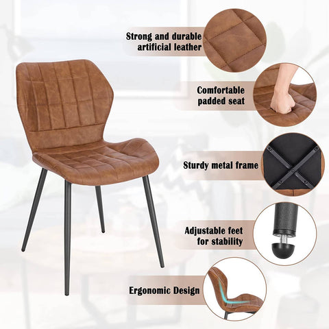 Rootz Dining Room Chairs Set of 6 - Upholstered Chairs - Faux Leather Seating - Comfortable, Durable, Ergonomic Design - 47cm x 79.5cm x 54cm - Brown/Dark Brown