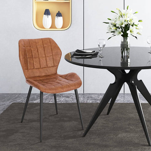 Rootz Dining Room Chairs Set of 6 - Upholstered Chairs - Faux Leather Seating - Comfortable, Durable, Ergonomic Design - 47cm x 79.5cm x 54cm - Brown/Dark Brown