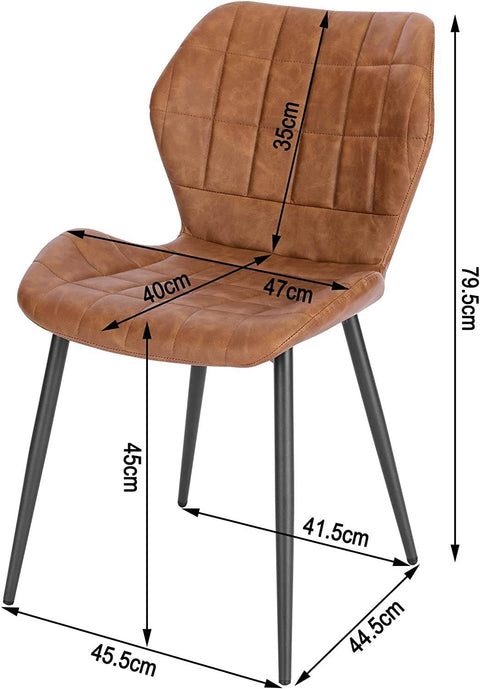 Rootz Dining Room Chairs Set of 6 - Upholstered Chairs - Faux Leather Seating - Comfortable, Durable, Ergonomic Design - 47cm x 79.5cm x 54cm - Brown/Dark Brown