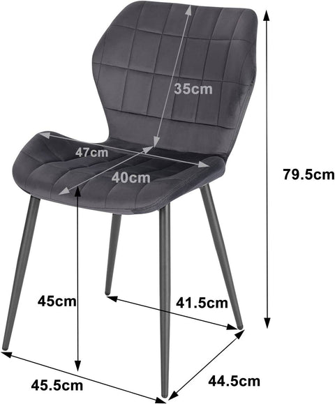 Rootz Velvet Dining Chair - Comfortable Chair - Stylish Seating - Plush Velvet - Sturdy Metal Frame - Easy Assembly - 47cm x 79.5cm x 54cm