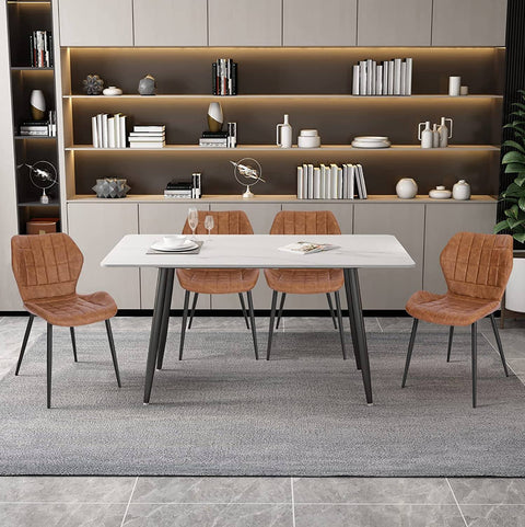 Rootz Dining Room Chairs Set of 6 - Upholstered Chairs - Faux Leather Seating - Comfortable, Durable, Ergonomic Design - 47cm x 79.5cm x 54cm - Brown/Dark Brown