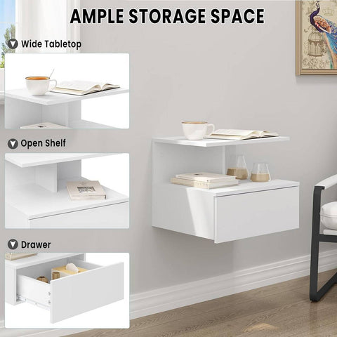 Rootz Wall-Mounted Bedside Table - Floating Nightstand - Scandinavian Nightstand - E1 Wood Material - 40cm x 31cm x 35cm