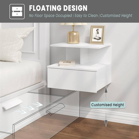 Rootz Wall-Mounted Bedside Table - Floating Nightstand - Scandinavian Nightstand - E1 Wood Material - 40cm x 31cm x 35cm