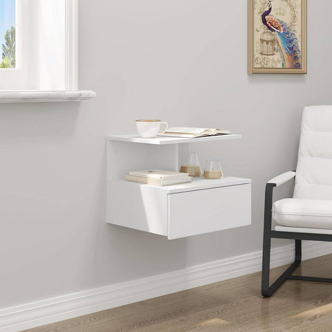 Rootz Wall-Mounted Bedside Table - Floating Nightstand - Scandinavian Side Table - E1 Wood Material - 40cm x 31cm x 35cm