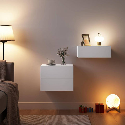 Rootz Hanging Night Cabinet - Wall Mounted Shelf - Floating Side Table - Space-Saving Modern Furniture - 40x30x30 cm - Stylish White