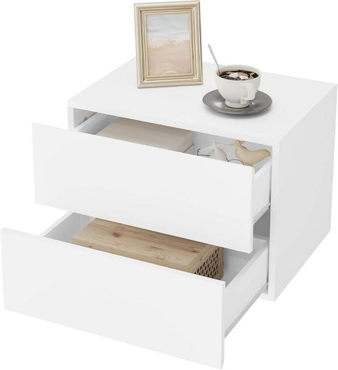Rootz Hanging Night Cabinet - Wall Mounted Shelf - Floating Side Table - Space-Saving Modern Furniture - 40x30x30 cm - Stylish White