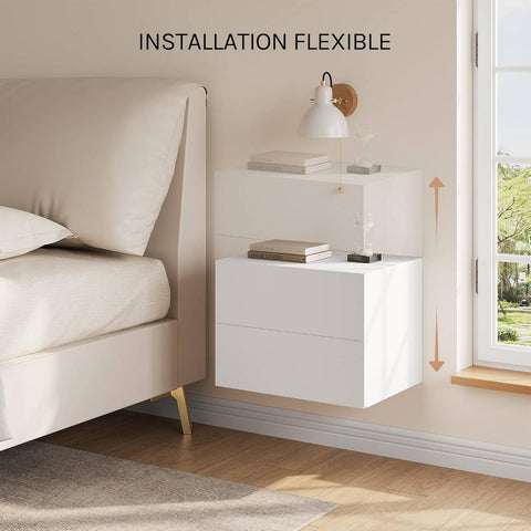 Rootz Hanging Night Cabinet - Wall Mounted Shelf - Floating Side Table - Space-Saving Modern Furniture - 40x30x30 cm - Stylish White