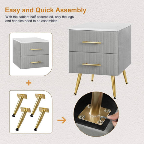 Rootz Velvet Bedside Table - Nightstand - Pink Gray - Large Storage Space - 40.5cm x 51cm x 41cm