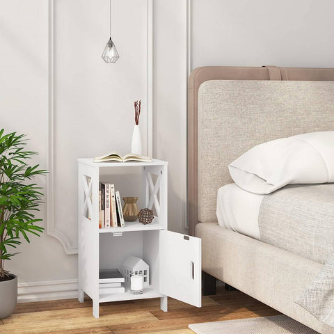 Rootz Small Bedside Table - Nightstand - Side Table - White Scandinavian Design - Spacious Storage - 30cm x 60cm x 30cm