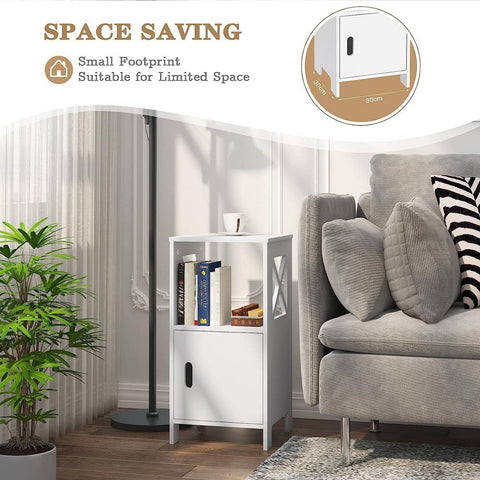 Rootz Small Bedside Table - Nightstand - Side Table - White Scandinavian Design - Spacious Storage - 30cm x 60cm x 30cm