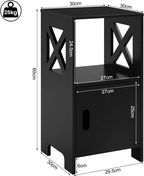 Rootz Bedside Table - Nightstand - Storage Cabinet - P2 MDF Material - Compact & Space-saving - 30cm x 60cm x 30cm