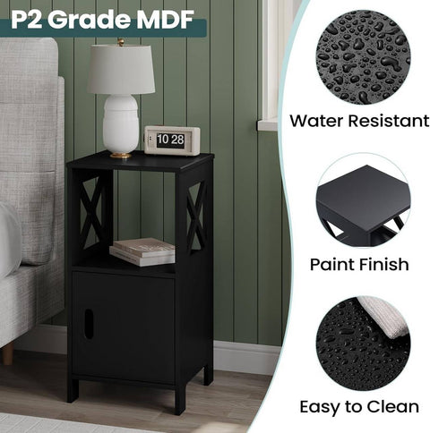 Rootz Bedside Table - Nightstand - Storage Cabinet - P2 MDF Material - Compact & Space-saving - 30cm x 60cm x 30cm