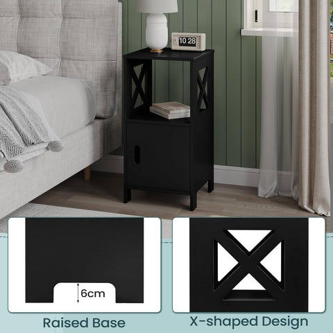 Rootz Bedside Table - Nightstand - Storage Cabinet - P2 MDF Material - Compact & Space-saving - 30cm x 60cm x 30cm