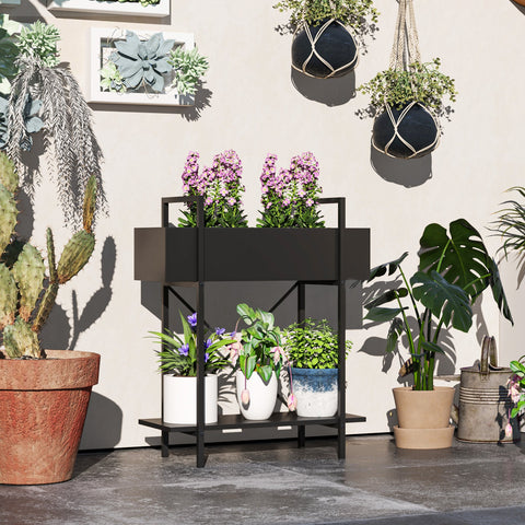 Rootz 2 Level Plant Stands - Flower Pot Stands - Metallic Flower Staircase - Rust Resistant - 60cm x 25cm x 70cm