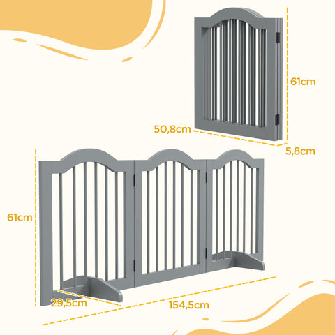 Rootz 3-Part Dog Barrier Grille - Pet Gate - Safety Fence - Grey - Foldable Design - 154.5cm x 61cm - Durable MDF & Wood