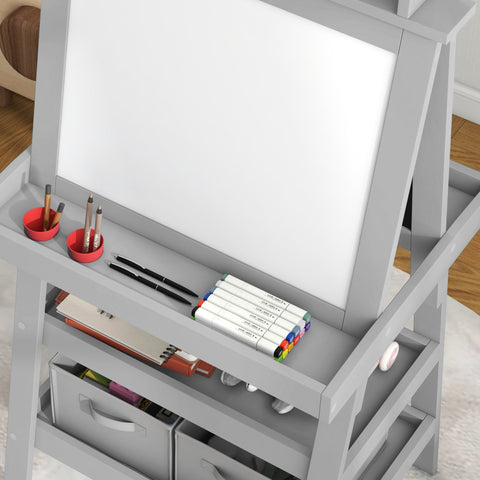 Rootz Children's 3-in-1 Easel - Kid's Art Station - Magnetic White & Chalk Board - Boost Creativity - 59cm x 48cm x 118cm