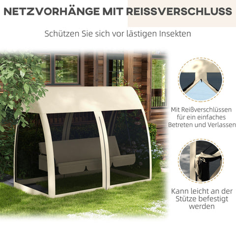 Rootz 3 Seater Patio Swing - Porch Swing with Bed Function - Mosquito-Protected Swing - Steel Frame - 240cm x 140cm x 197cm