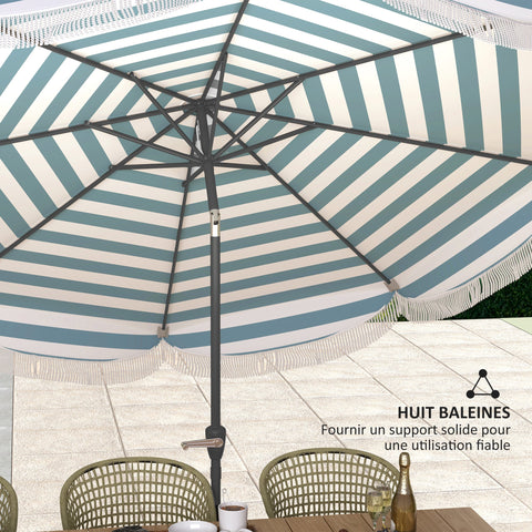 Rootz Garden Parasol 2.69m - Outdoor Umbrella - Tiltable Sunshade - UPF 30+ Protection - Ø 2.69 x 2.38m - Light Blue & White