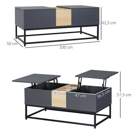 Rootz Height-Adjustable Coffee Table - Modern Table - Living Room Table - Hidden Storage - 100L x 50W x 42.5H cm