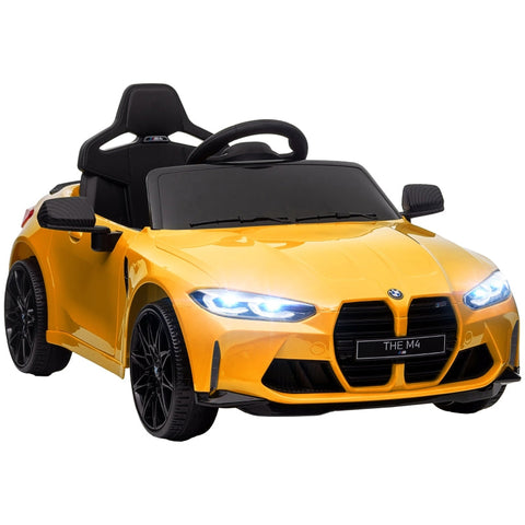 Rootz BMW M4 Electric Car for Kids - Ride On Toy - Battery Powered - 12V - 3-5km/h - Licensed - Remote Control - Working Lights - Music - Yellow - 108L x 69.5W x 51H cm
