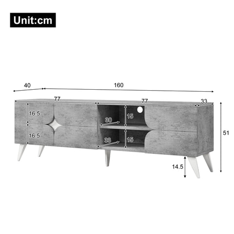 Rootz TV Cabinet with Open Compartments - Media Console - Entertainment Unit - Cable Management - 160cm x 40cm x 51cm