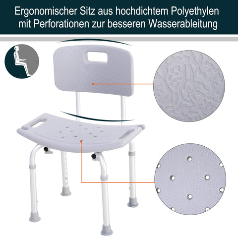 Rootz Shower Chair Bath Stool - Shower Seat - Bath Aid - Height Adjustable Comfort - 55cm x 50.6cm x 71-78.5cm
