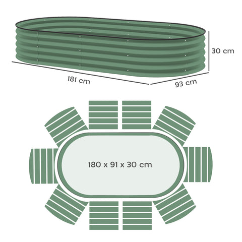 Rootz 2 Set Raised Beds for Garden - Outdoor Planters - Metal Plant Supports - Optimal Root Growth - 181 x 93 x 30 cm, Green Galvanized Steel