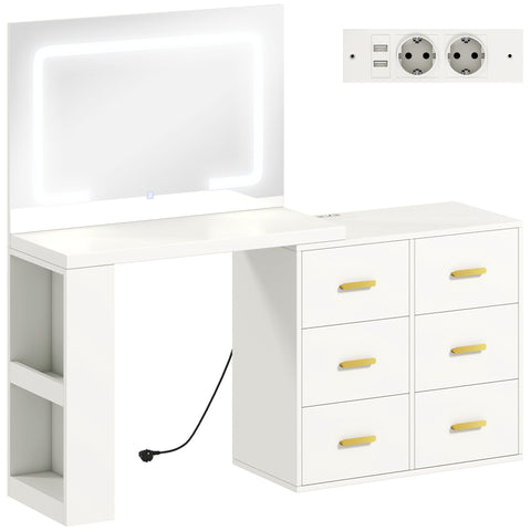 Rootz Dressing Table - Vanity Desk - Makeup Station - LED Mirror, Sockets, Storage - Organized Morning Routine - 118x78x135cm, White