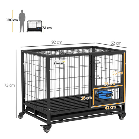 Rootz Dog Cage Transport Cage - Portable Kennel - Rolling Pet Crate - Removable Tray - 92cm x 62cm x 73cm