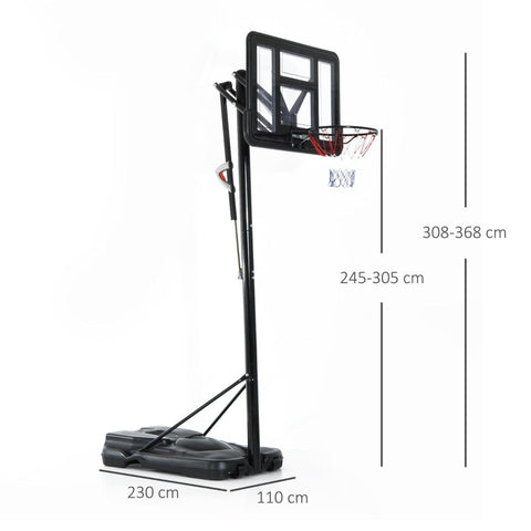 Rootz Mobile Basketball Stand - Height-Adjustable Hoop - Portable Basketball System - First-Class Stability - Easy Mobility - 230x110x368cm - Steel + PE