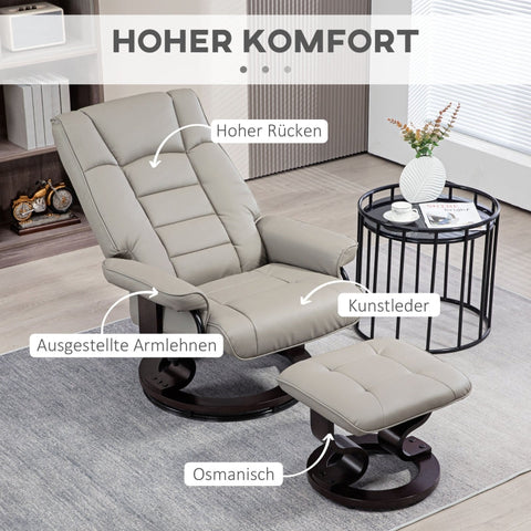 Rootz Relaxation Chair with Stool - TV Armchair - Faux Leather - 130° Recline - 76cm x 85cm x 104cm